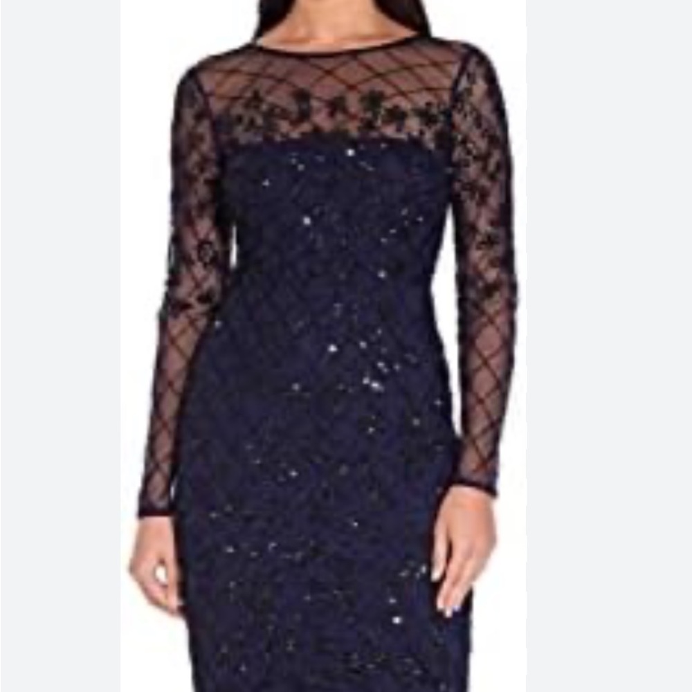 Adrianna Papell Navy Beaded Coctail Dress - Picture 4 of 13